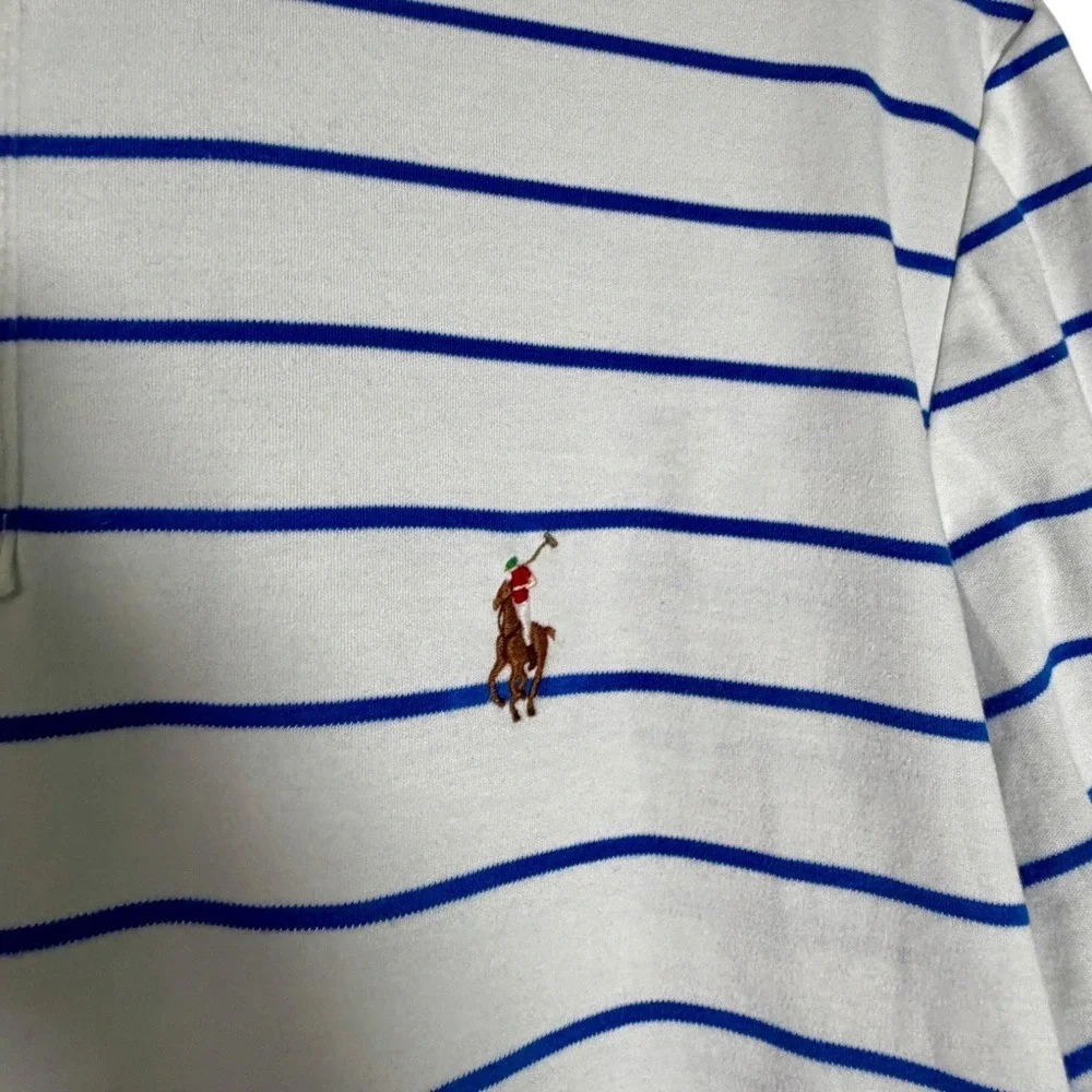 Polo Ralph Lauren Men's Striped Short Sleeve Polo Shirt White Blue Large